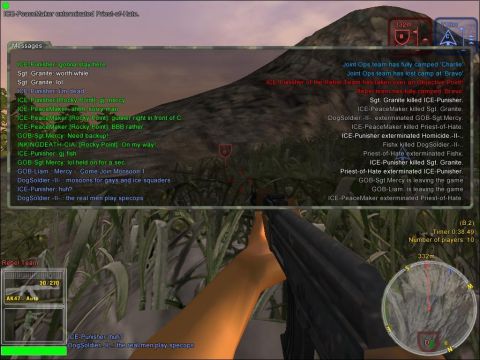 1993 Ford Bronco - Gameplay screen shows a player's perspective with weapon and chat messages from other players.