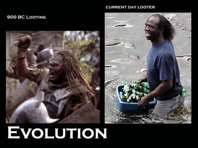 Side-by-side meme captioned 900 BC Looting and Current Day Looter, titled EVOLUTION