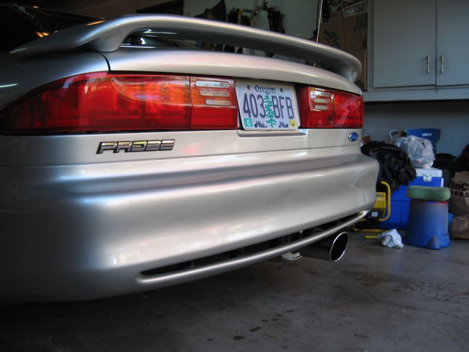 Silver 1996 Ford Probe rear with spoiler and Oregon license plate