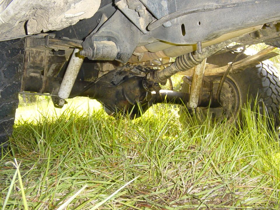 Undercarriage view of leaf springs and differential