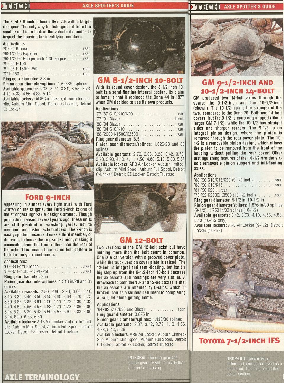 Axle Spotter's Guide page on the Ford 8.8-inch, Ford 9-inch, GM 10-bolt, 12-bolt and 14-bolt rear axles
