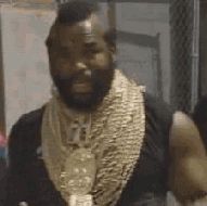1995 Ford Bronco - A small, low-resolution animated-GIF frame showing a smiling man with a mohawk and heavy layered gold chains in a dark tank top, standing i…