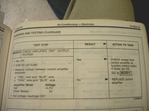 1992 Ford Probe - This document details diagnostic procedures for an air conditioning control amplifier, including voltage checks and troubleshooting steps.