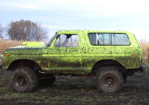 1978 Ford Bronco - This lifted 1978 Ford Bronco is covered in mud after an off-road excursion.