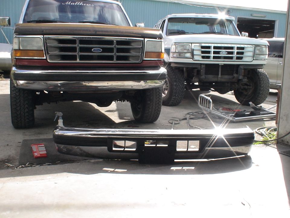 bumper swap from a '96 with cut-outs, it's ready to go on my truck and get drilled for the grill guard