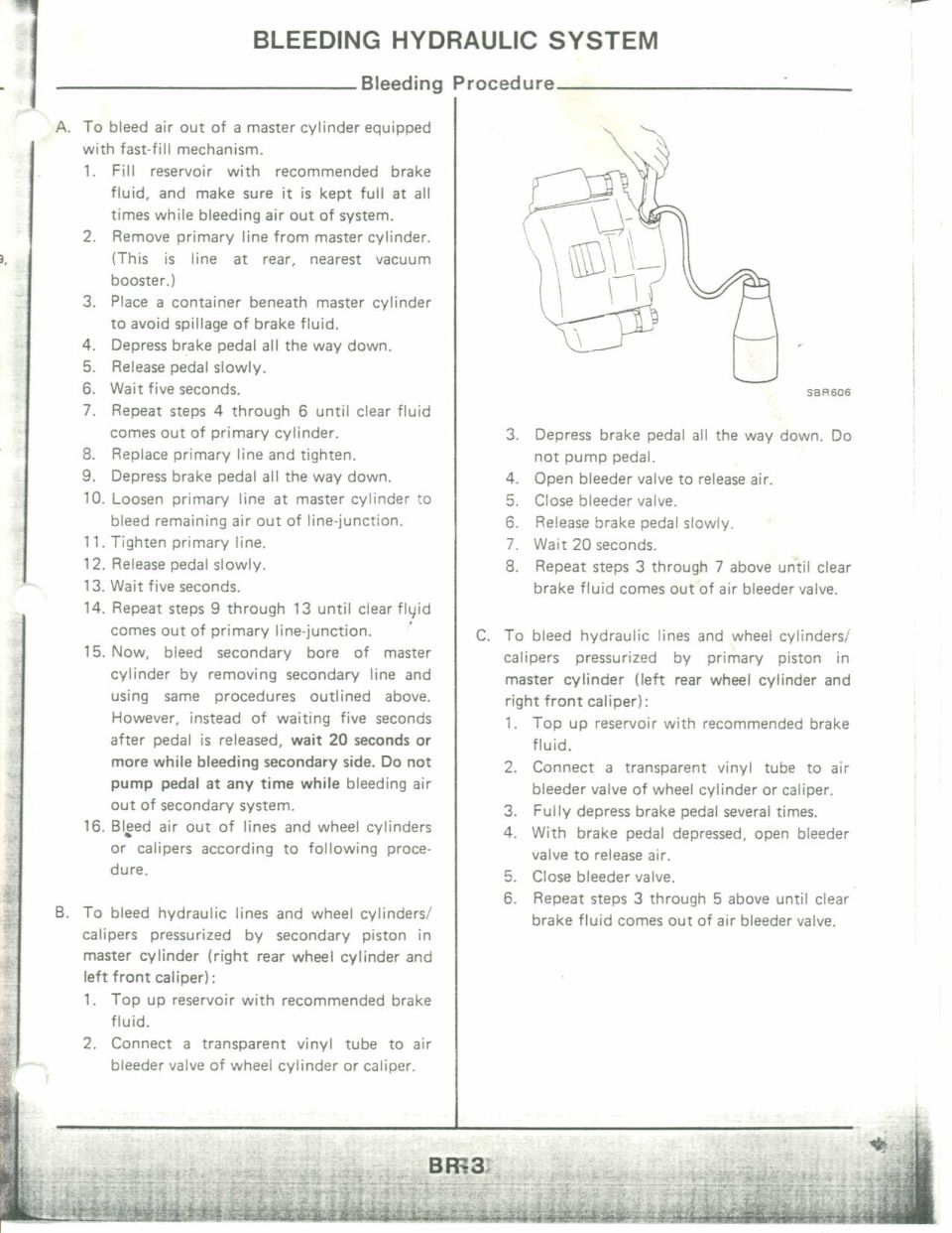 Hydraulic brake system bleeding procedure for fast-fill master cylinder, primary and secondary circuits