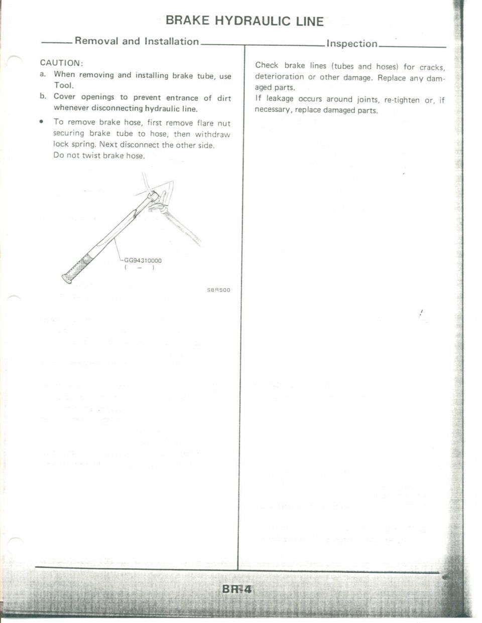 Brake hydraulic line removal, installation and inspection instructions