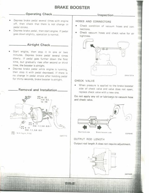 1990 Nissan Micra - This diagram illustrates the brake booster, detailing its operating checks, inspection points, and removal/installation procedures.