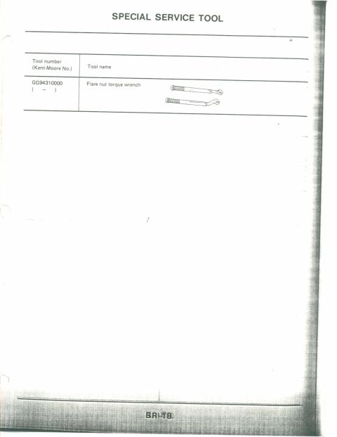 1990 Nissan Micra - This document page lists a "SPECIAL SERVICE TOOL" with a tool number and illustration of a flare nut torque wrench.