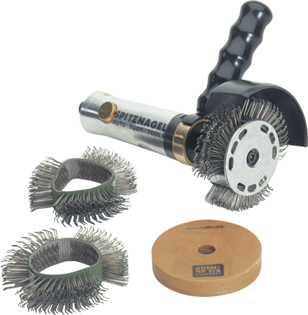 1985 Ford Bronco - A Spitznagel auto body tool set includes a wire brush tool, two wire brush attachments, and a sanding disc.