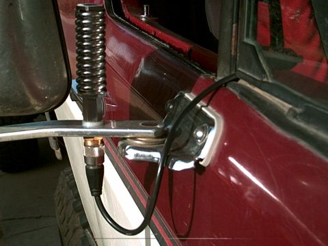 1988 Ford Bronco - CB antenna installed on the door frame of a 1988 Ford Bronco.