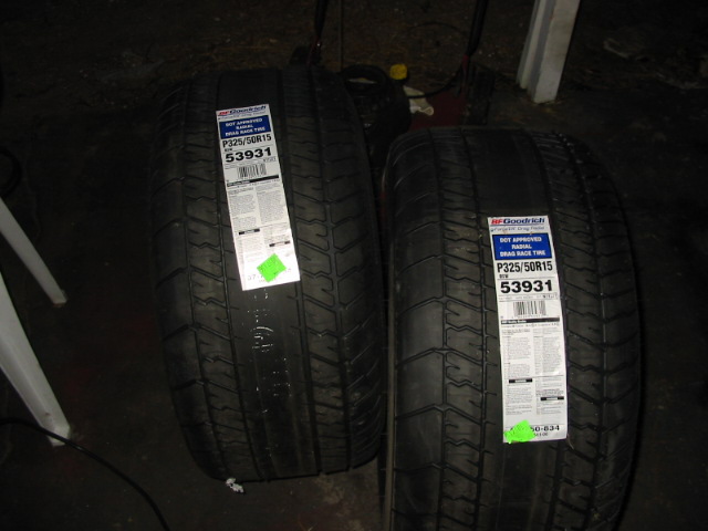 Pair of BFGoodrich drag radial tires P325/50R15 with paper labels