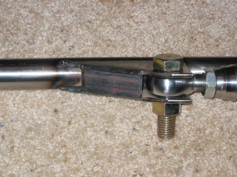1991 Ford Explorer - Close-up of a custom tie rod end assembly, likely for off-road vehicle modification.