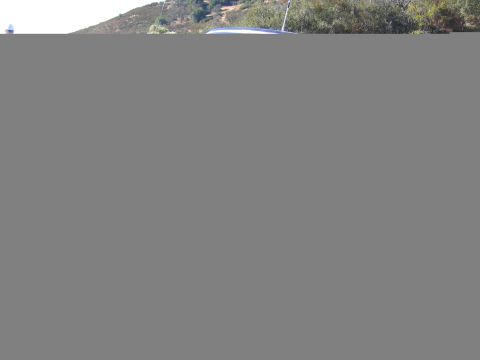 1990 Ford Bronco - A blue SUV is parked on a hill overlooking a landscape with trees and brush.