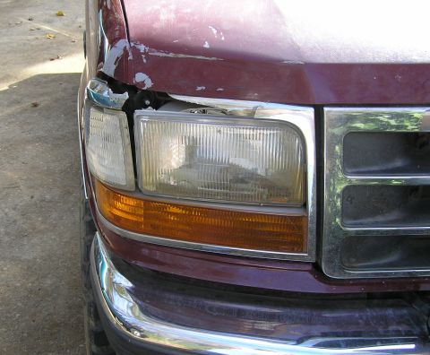 1992 Ford F-150 - Hit a mailbox on a 1 inch thick steel pole cemented in the ground doing about 35. The mailbox is still there.