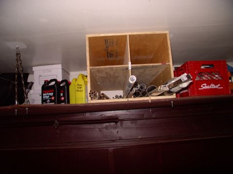 1986 Ford Bronco - My Dad made up this divided box out of plywood to stick above the door on the shelf that runs the entire width of the garage, over the over…