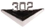 1991 Ford LTD Crown Victoria - A small chrome-and-black triangular Ford '302' fender emblem, shown as a tiny isolated product-style image with the raised chrome numerals…
