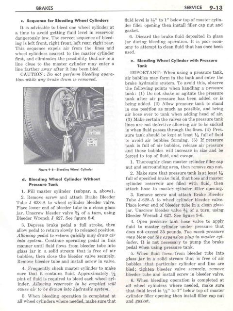 1989 Ford Bronco - Service manual page giving step-by-step instructions for bleeding brake wheel cylinders, including a labeled figure.