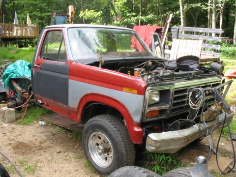 1985 Ford F-350 - This truck appears to be a Ford F-Series from the early 1980s, possibly a 1980 model, in a state of repair.