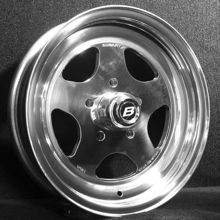2005 Ford Mustang - A polished chrome wheel a five-spoke design and a prominent 'B' logo on the center cap.