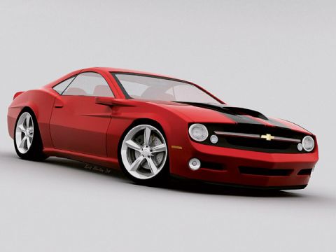 1968 Chevrolet Camaro - This red sports car features black racing stripes and modern chrome wheels, presented against a neutral background.