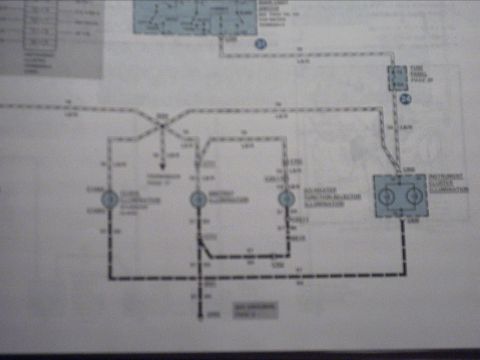1991 Ford LTD Crown Victoria - Wiring diagram showing instrument cluster illumination, fuse panel and HVAC selector illumination circuits.