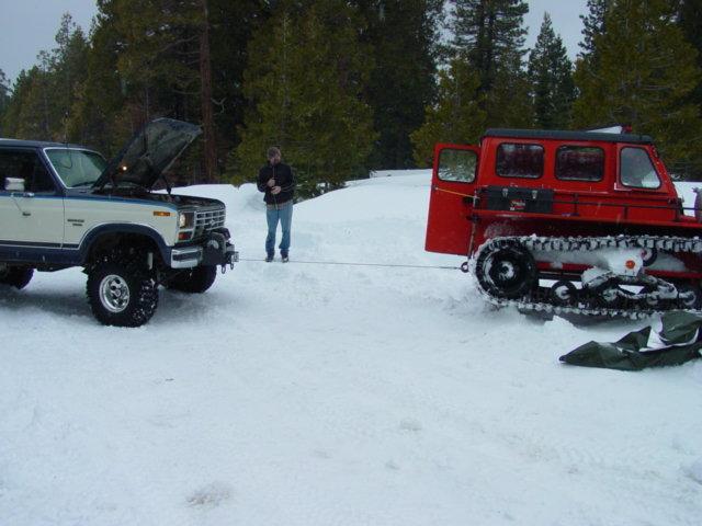 Alfred pulling out a snowcat