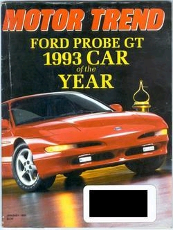 1996 Ford Probe - This Motor Trend magazine cover features the 1993 Ford Probe GT, highlighting its "1993 Car of the Year" award.
