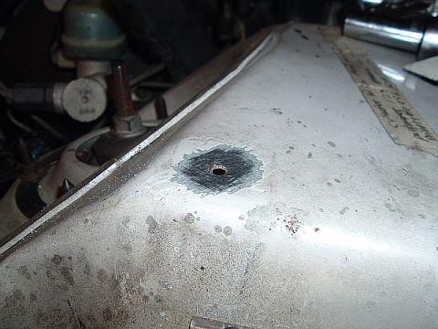 1994 Ford Thunderbird - here is the spot that we made sure that it was nice and clean for the new chassis ground.