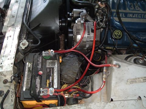 1994 Ford Thunderbird - here it is in all it's glory, the big three, bigger engine ground, bigger chassis ground, and a bigger positive power supply from the alt t…