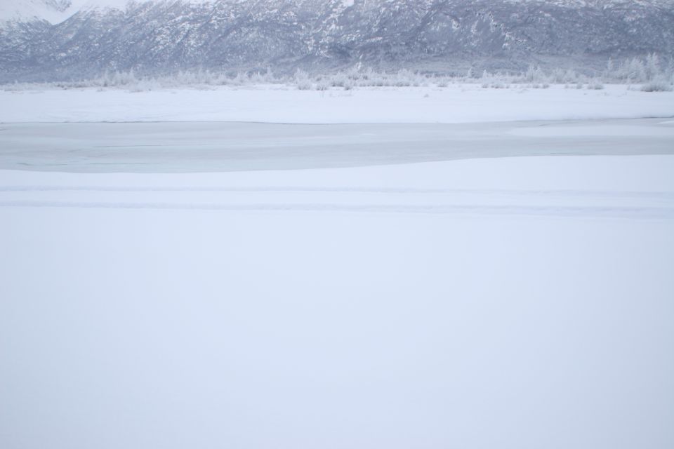Snowy landscape with mountains and ice