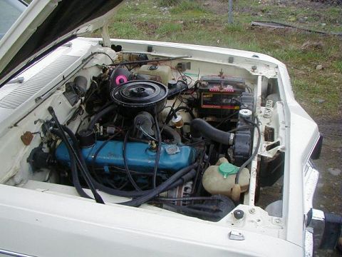 1993 Ford Bronco - Engine bay of a white vehicle, showing the motor, radiator, and battery with the hood open.