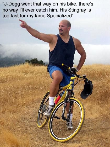 1994 Ford Probe - Man on a bicycle points off into the distance, with a caption about his bike being too slow.