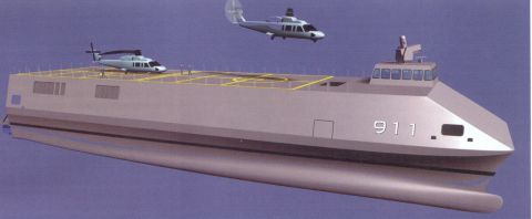 1978 Ford F-250 - A digital rendering shows a military vessel with two helicopters on its deck and one in the air, marked with the number 911.