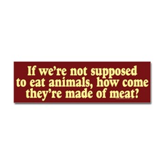 1978 Ford Mustang II - A bumper sticker with a humorous quote about eating meat is shown, along with a website logo.