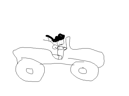 Line drawing of a jeep with a driver, side view