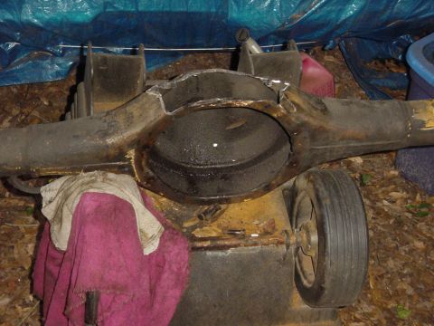 1989 Ford Bronco - This modified rear axle assembly features a cut differential cover, suggesting custom work or repair.