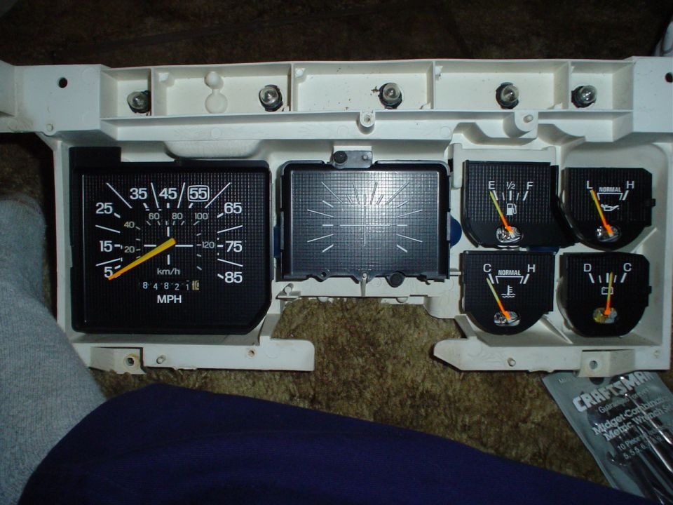 1984 Ford Bronco dashboard gauges showing speedometer, fuel, oil, and temperature