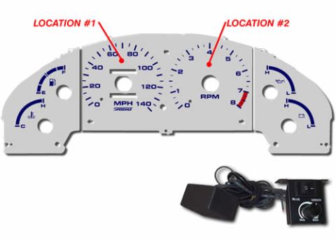 1996 Ford Probe - Gauge cluster and control module shown with labels for installation locations.