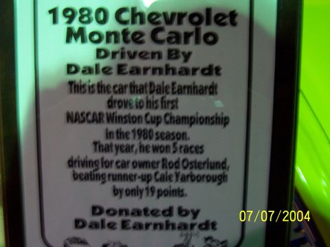 1987 Ford Bronco - This document describes a 1980 Chevrolet Monte Carlo associated with Dale Earnhardt's NASCAR championship.