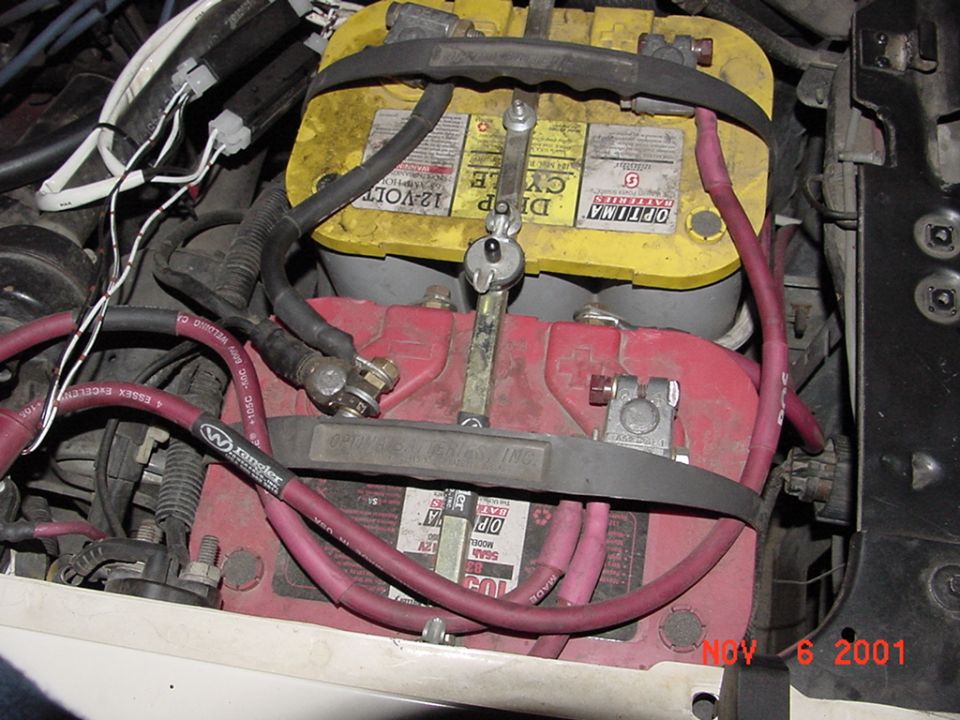 Dual Optima batteries on Wrangler Power Products tray.