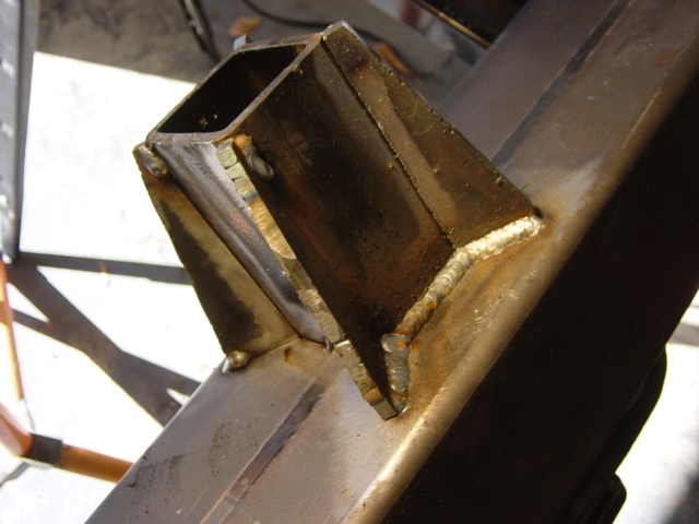 Gussets tacked in place, one test bead run.