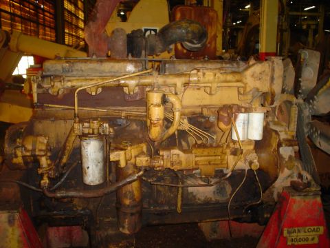 1966 International School Bus - This is a close-up view of a large diesel engine, likely for heavy machinery or a truck.