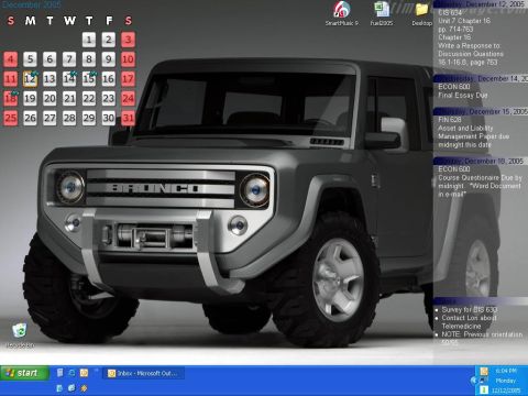1995 Ford Bronco - Desktop wallpaper features a concept SUV with a calendar and taskbar visible.