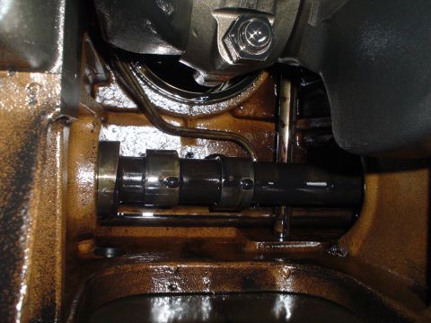 1966 International School Bus - Engine internal components, including camshaft and crankshaft, are visible in this close-up view.