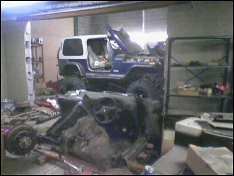 1995 Jeep YJ - Again in the shop, looking awfully big. Hey, this thing has potential