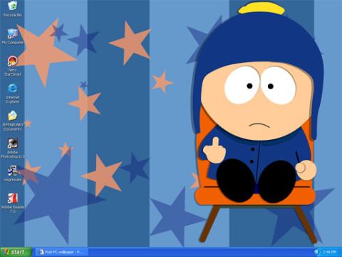 1993 Ford Bronco - A South Park character sits in a chair against a star background, with the Supermotors.net logo visible.