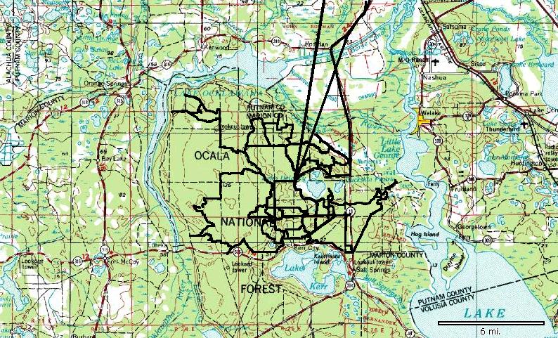 Topographic map of Ocala National Forest, Florida