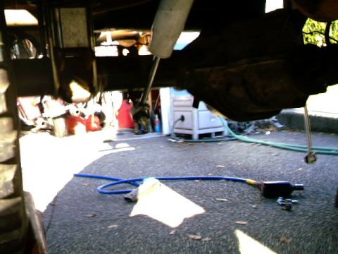 1987 Ford Bronco II - The rear differential and shock absorber are visible on the underside of this 1987 Ford Bronco II.