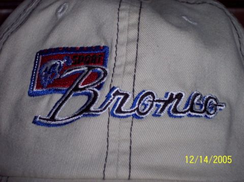 1979 Ford Bronco - This photo shows embroidered text and a logo on a cap, not a vehicle.